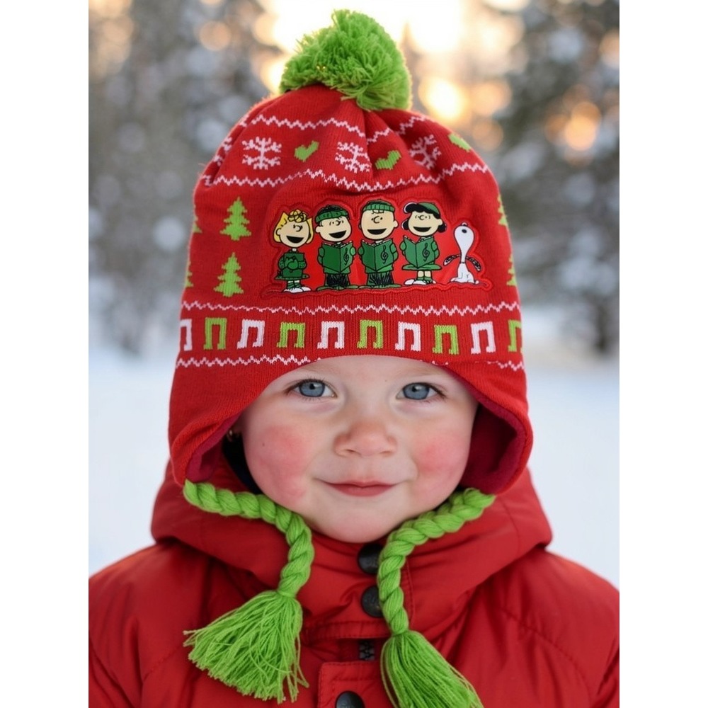 Peanuts Charlie Brown Gang Carolers Beanie Hat Pom Pom Winter‎ NWT